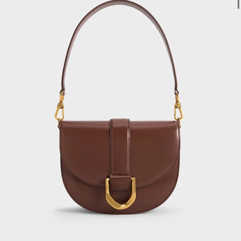Charles & Keith Brown Shoulder Bag with Gold Accents